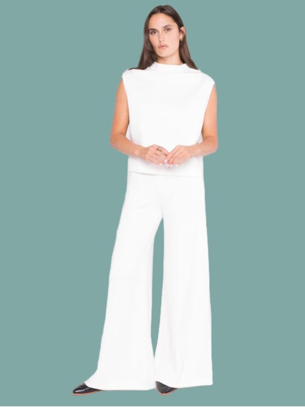 Sleek Wide-Leg White Jumpsuit Pants with Sleeveless Top